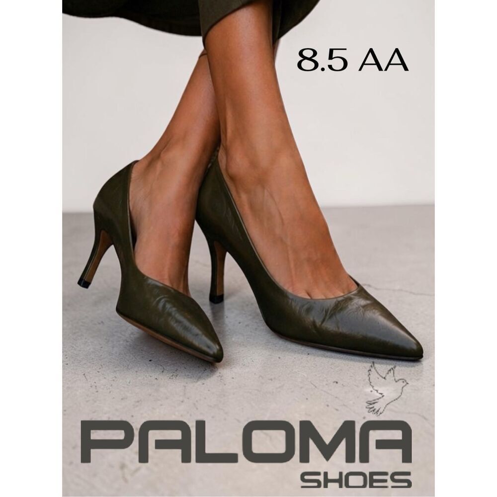 Paloma Women's Pointed Toe Sculpted Stiletto Pump Heels Dark Olive Size 8.5